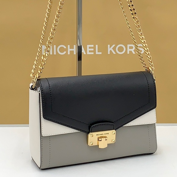 Michael Kors Handbags - Michael Kors Kinsley Medium Flap Shoulder Bag Crossbody Optic White ,Black ,Grey